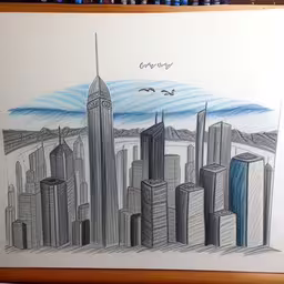 this is a drawing of a skyscraper,pencil drawing of a city skyline