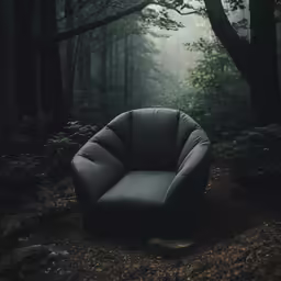 a chair sitting in the middle of a forest