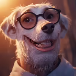 an extremely realistic photo of a dog wearing glasses
