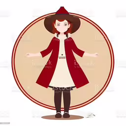 a woman dressed up for halloween in a witch costume royalty,the girl in a red coat and hat is standing with her arms spread open