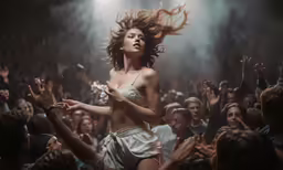 a very attractive woman with a lot of hair dancing in a dance scene