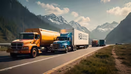 a group of truckes move along a mountain highway,three large tanker trucks traveling down a highway