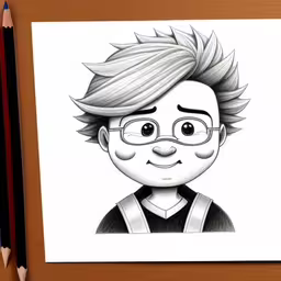 a drawing of a man with glasses with his hair up,a drawing of an avatar of a man with glasses
