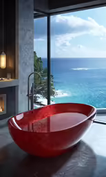 a tub that is sitting in the middle of a bathroom