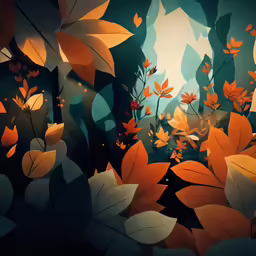 a painting with leaves painted on it