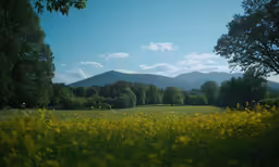 mountains in the distance are seen on a sunny day