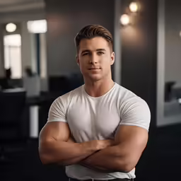a man posing for a photo in front of a dark background