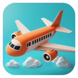 an orange plane is in a blue sky