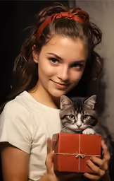 a young girl is holding a present box