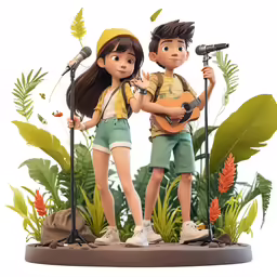 a couple of kids are playing guitars