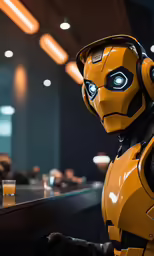 a robot that is sitting in the middle of some people