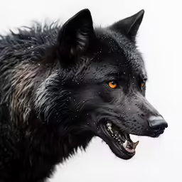 a close - up image of an angry wolf in the snow