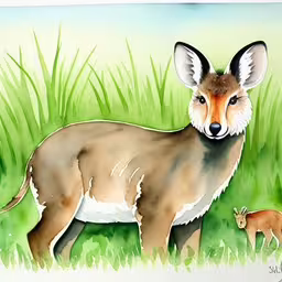 a painting of an antelope and calf by watercolng