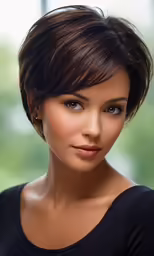 a woman with a short, black dress has her eyes closed