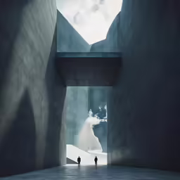 a large cement passage surrounded by pillars