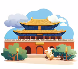 an artistic drawing of a chinese pagoda building