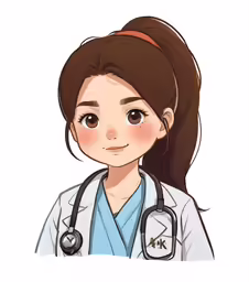 a female doctor with stethoscope standing in front of a white background