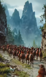 a bunch of horses are running on the road