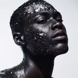 the man is covered in black and white substance