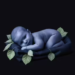 a baby is laying on some leaves