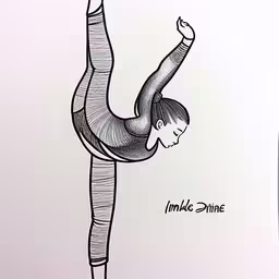 drawing of a girl performing a yoga pose,the girl is practicing on her yoga mat