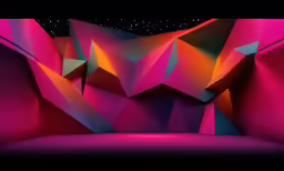 a futuristic pink and blue stage with neon lighting