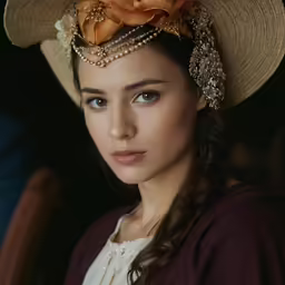 young girl wearing a straw hat with flowers