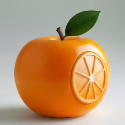 a orange shaped like a fruit with a leaf inside