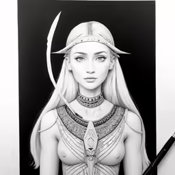 a drawing of a woman with a sword
