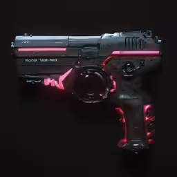 a neon red light - up gun is pictured in this picture