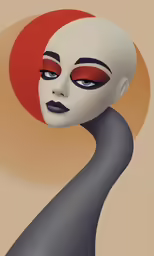 a woman with red makeup and black hair