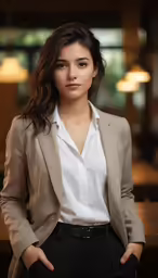 a young woman posing in an office attire