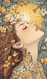 a drawing of a woman with flowers in her hair