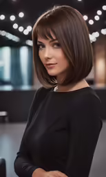 a young woman standing in front of an open room with her arms crossed