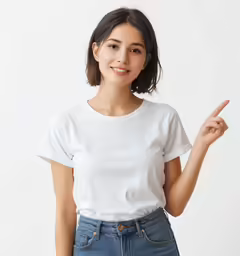 a beautiful woman standing with her hand up in the air