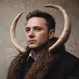 a man wearing a fake horns and jacket