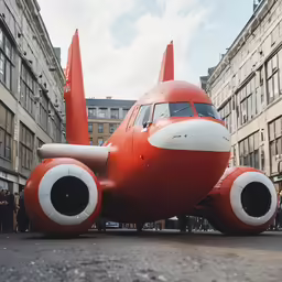 large orange airplane like object is on the ground