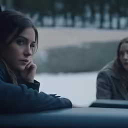 two women are outside talking on the phone