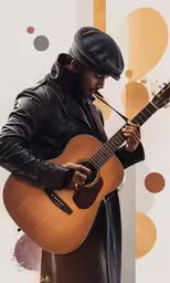 a man wearing a hat and holding a guitar