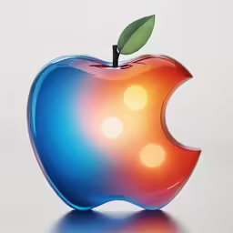 a blue apple with a green leaf on top
