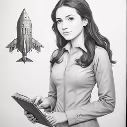 a woman is holding a book and looking at something