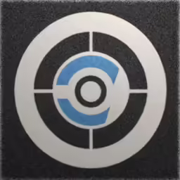 the symbol of the camera lens is depicted in black and white