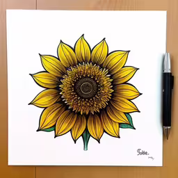 a yellow flower sitting on top of a wooden table
