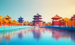 a colorful photo of a pool in a park
