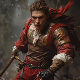 a close up of a person with a sword