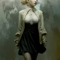 a woman is walking while wearing black