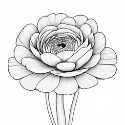 an intricate flower with petals that appear to be drawn in pencil,flower drawing with lines and colors,the outline of a flower with long stems,a flower with white petals in the center,a flower with an open center