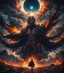 there is an illustration of a demon with huge wings