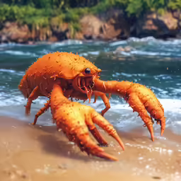 a close up of a crabs face on the water