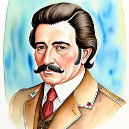 a very handsome gentleman with a mustache and a beard,a watercolor sketch of a male military officer wearing uniform